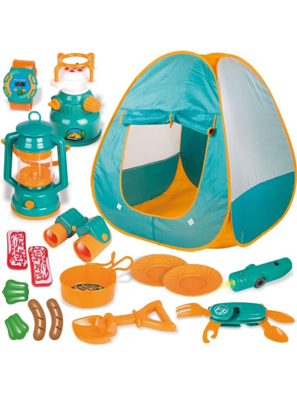 Colorful Pop Up Play Tent with Camping Gear & Tools Set - Outdoor Fun for Kids